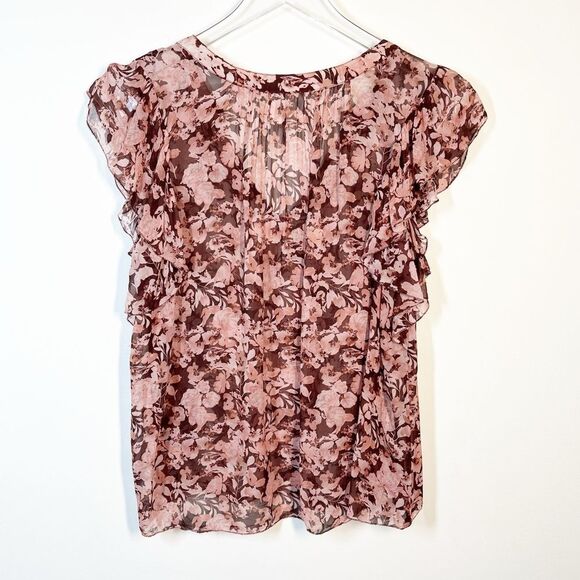 Velvet Women’s Size Large Red Pink Romantic Ruffled Floral Print Viscose Shirt - Picture 9 of 14